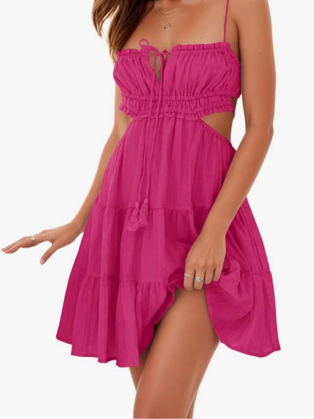 Fuchsia Spaghetti Strap Cutout Mini Dress